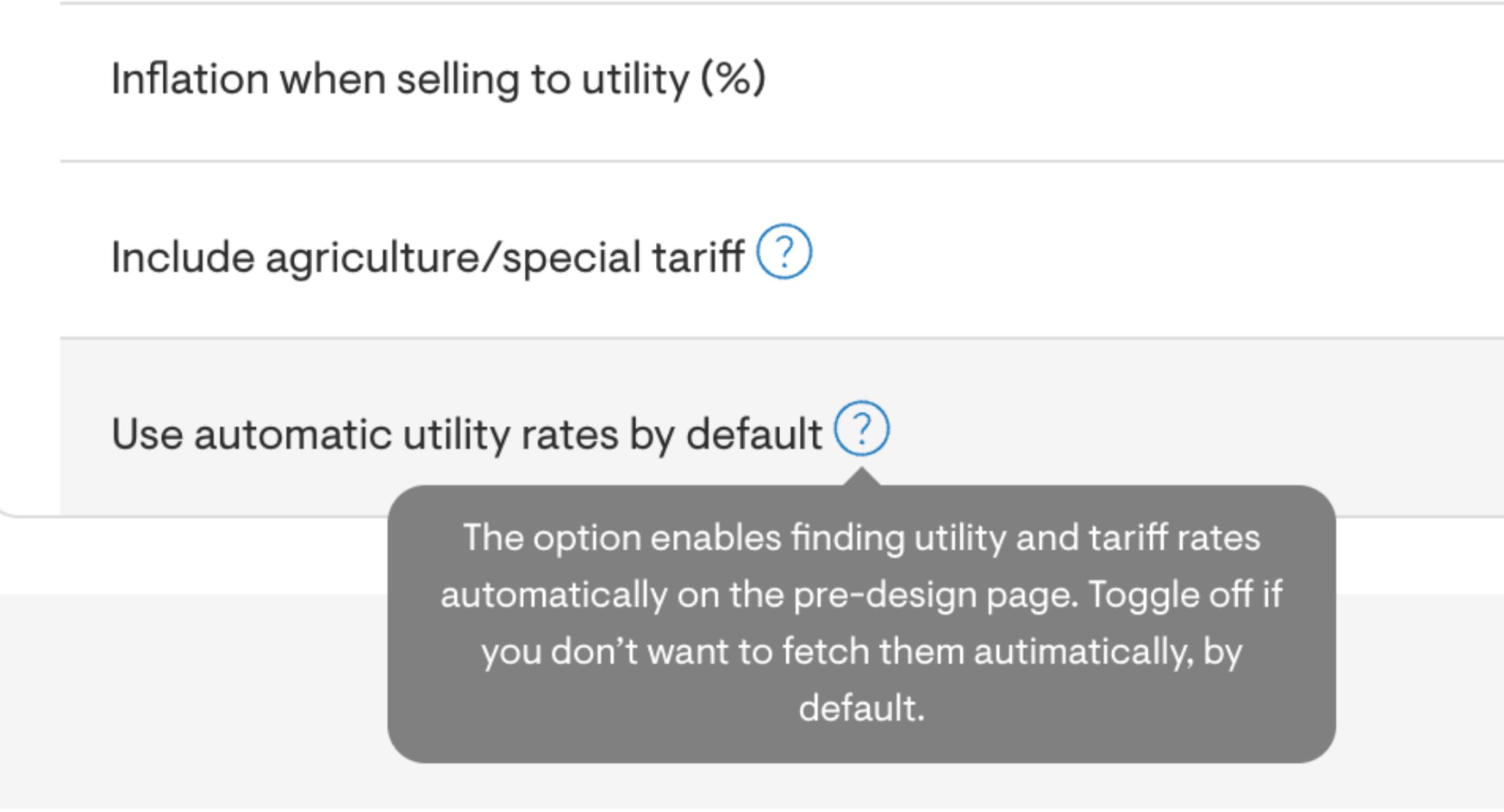 Control automatic utility rate defaults