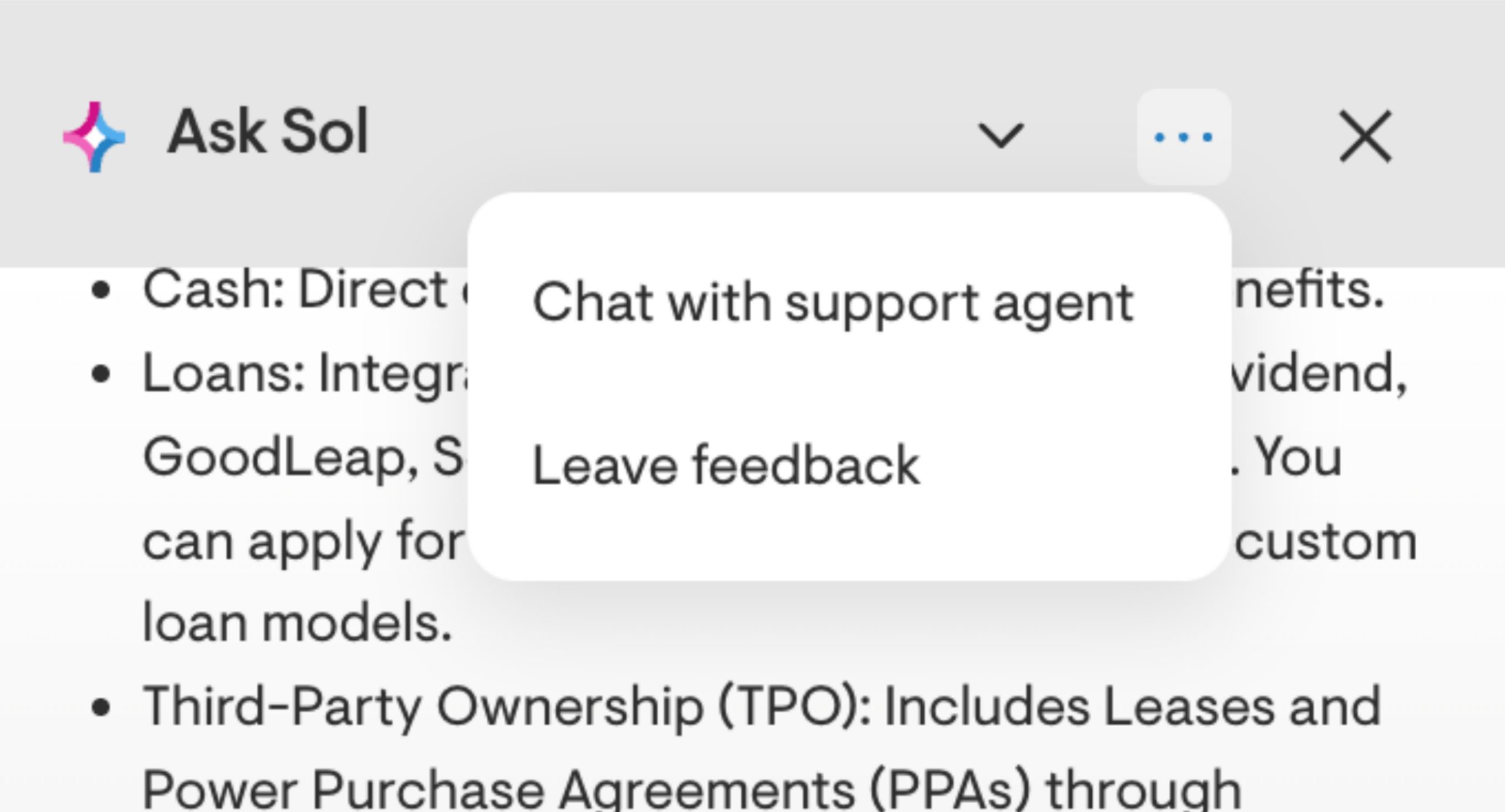 Chat with a support agent directly from Sol